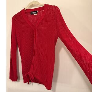 Vintage Givenchy Sport Red Open-Knit Cardigan | 1970s–80s Designer | Size M